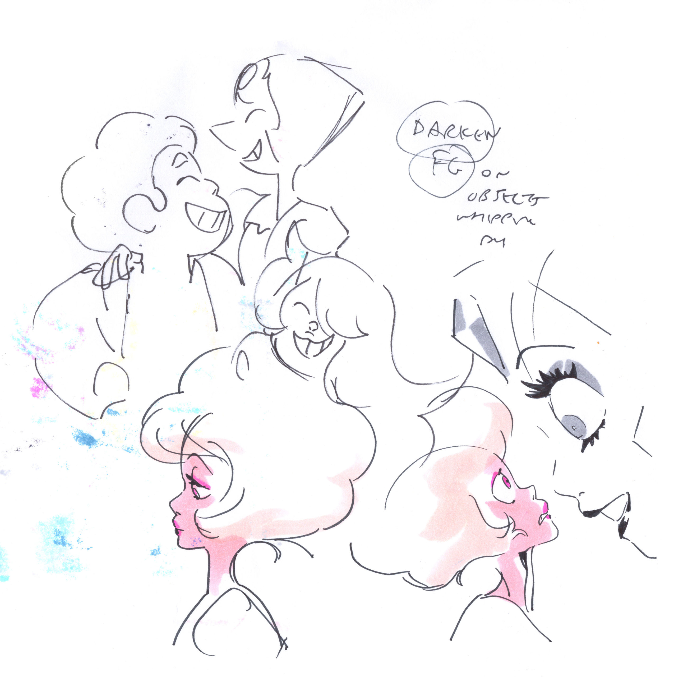 Sketches of Steven, Pearl, Pink Diamond, Amethyst, and White Diamond. (Illustration: Rebecca Sugar)