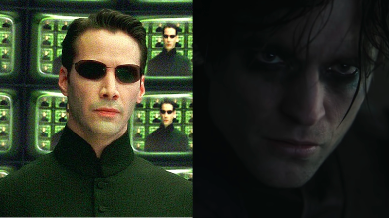 Keanu Reeves as Neo and Robert Pattinson as Bruce Wayne. (Image: Warner Bros.)