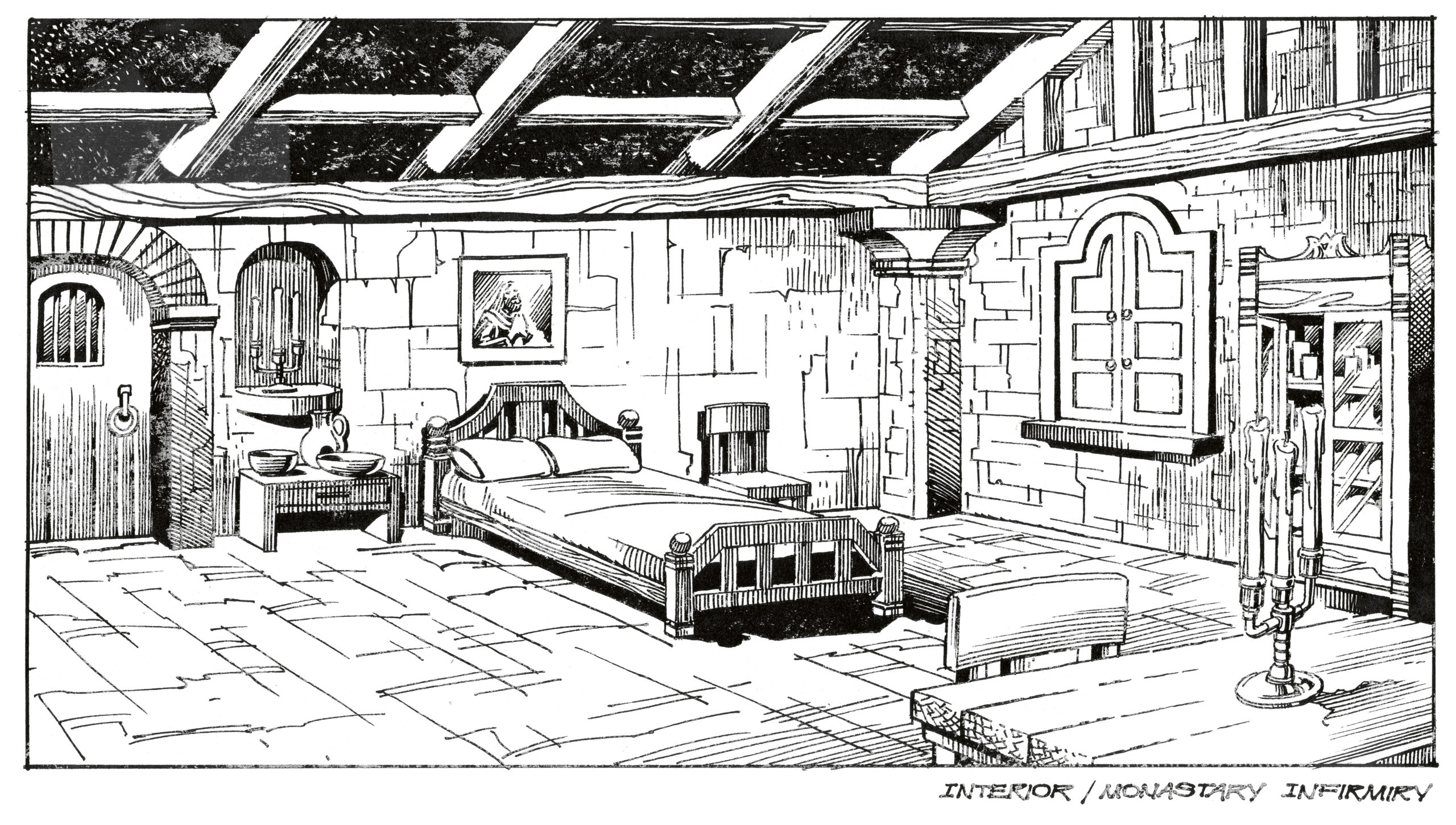 Interiors of a monastery bedroom. (Illustration: Squillace, Pat Agnasin, Abrams)