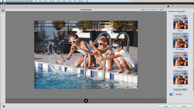 Preset animations turn still images into animated GIFs in Adobe Photoshop Elements 2021. (Gif: Adobe)