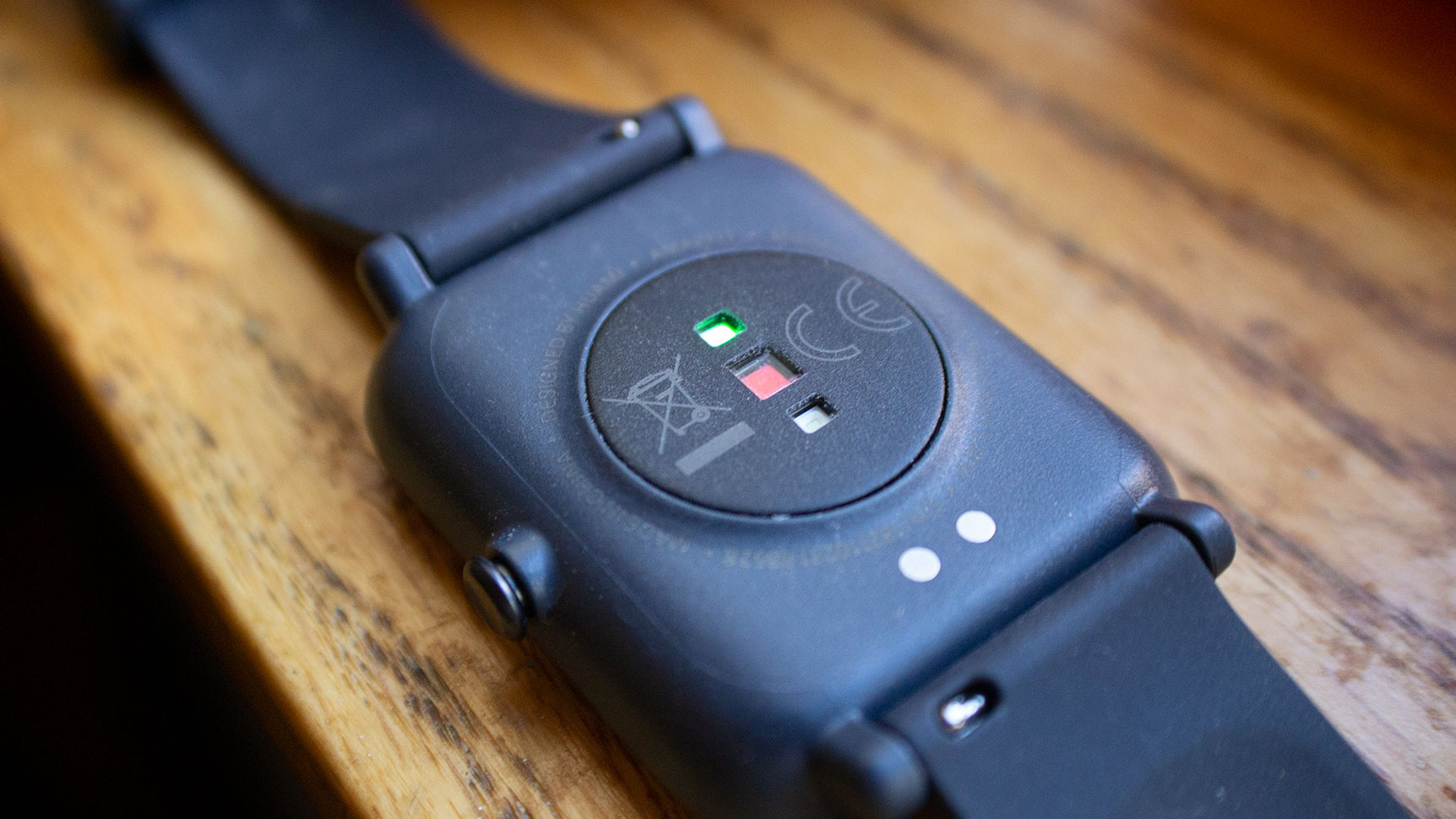 You get your typical accelerometer and gyroscope. However, it's rare for a sub-$US100 ($138) smartwatch to have both built-in GPS and optical heart rate-monitoring, which the Bip S does.  (Photo: Victoria Song/Gizmodo)