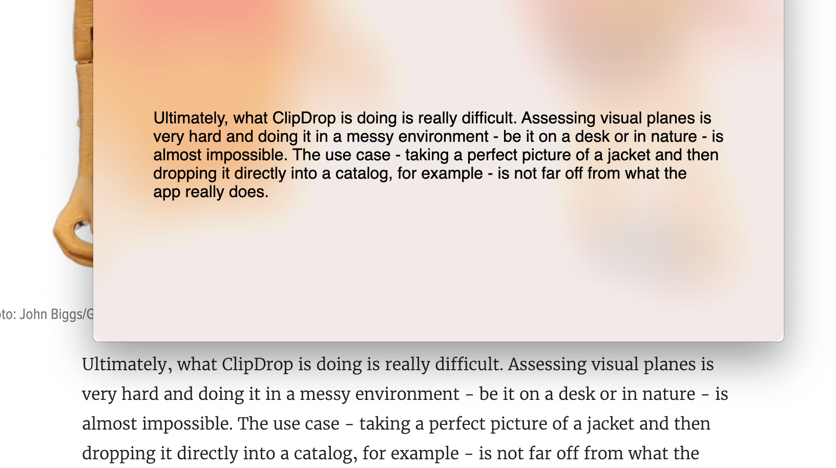 ClipDrop's OCR is really good. (Image: John Biggs/Gizmodo)