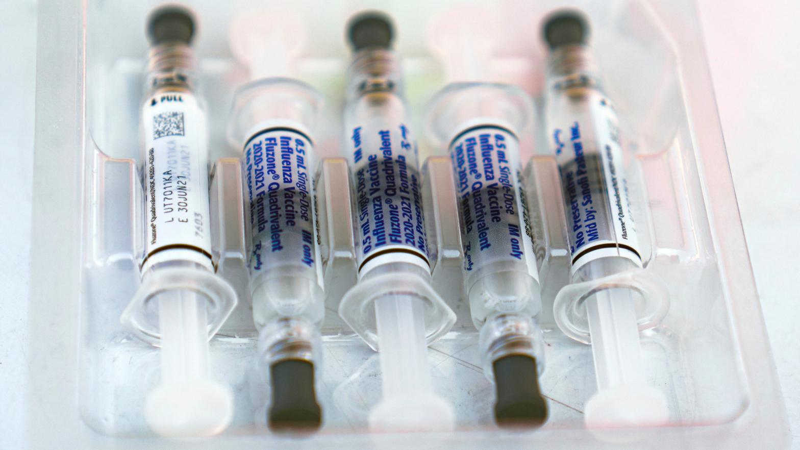A box of influenza vaccines, about to be used during a free vaccination event in Los Angeles, California held October 17, 2020.  (Photo: Damian Dovarganes, AP)