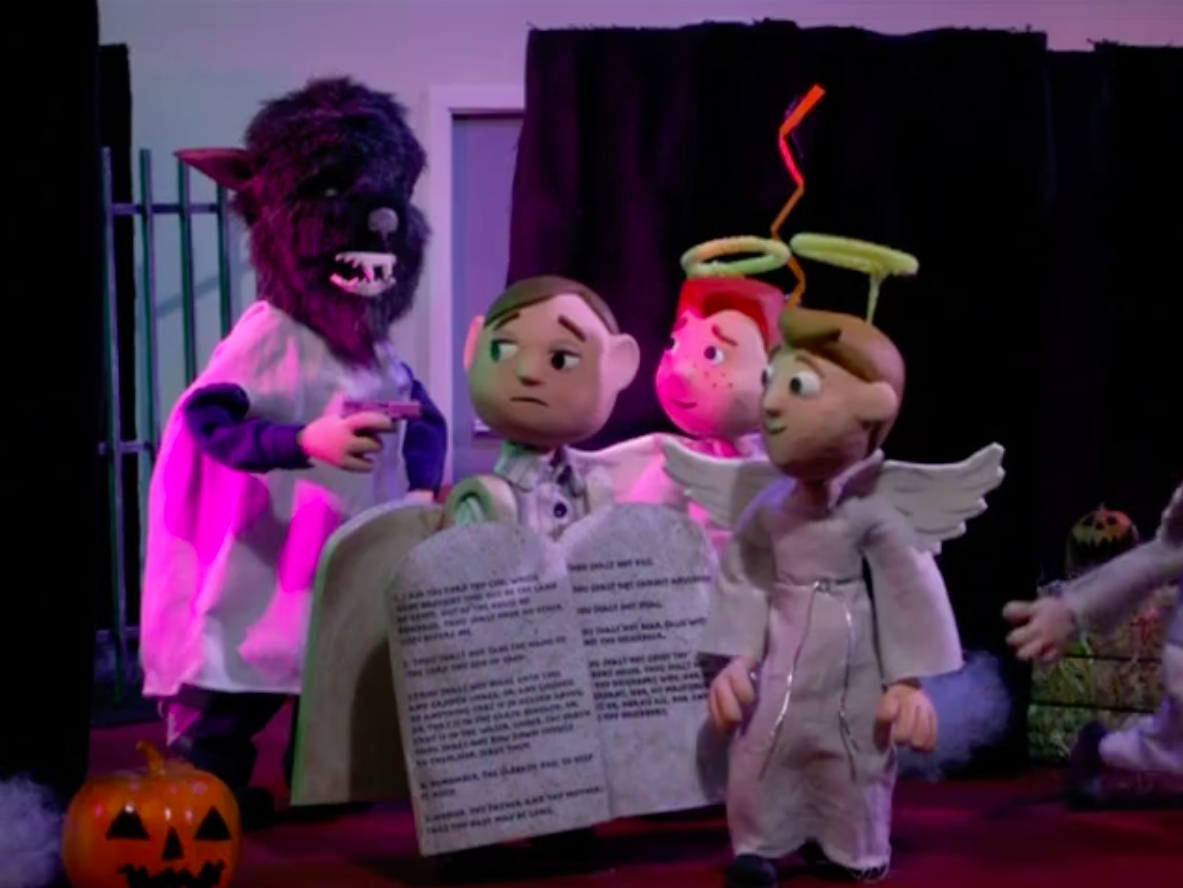 Orel being deeply unimpressed with the church's haunted house. (Screenshot: Adult Swim)