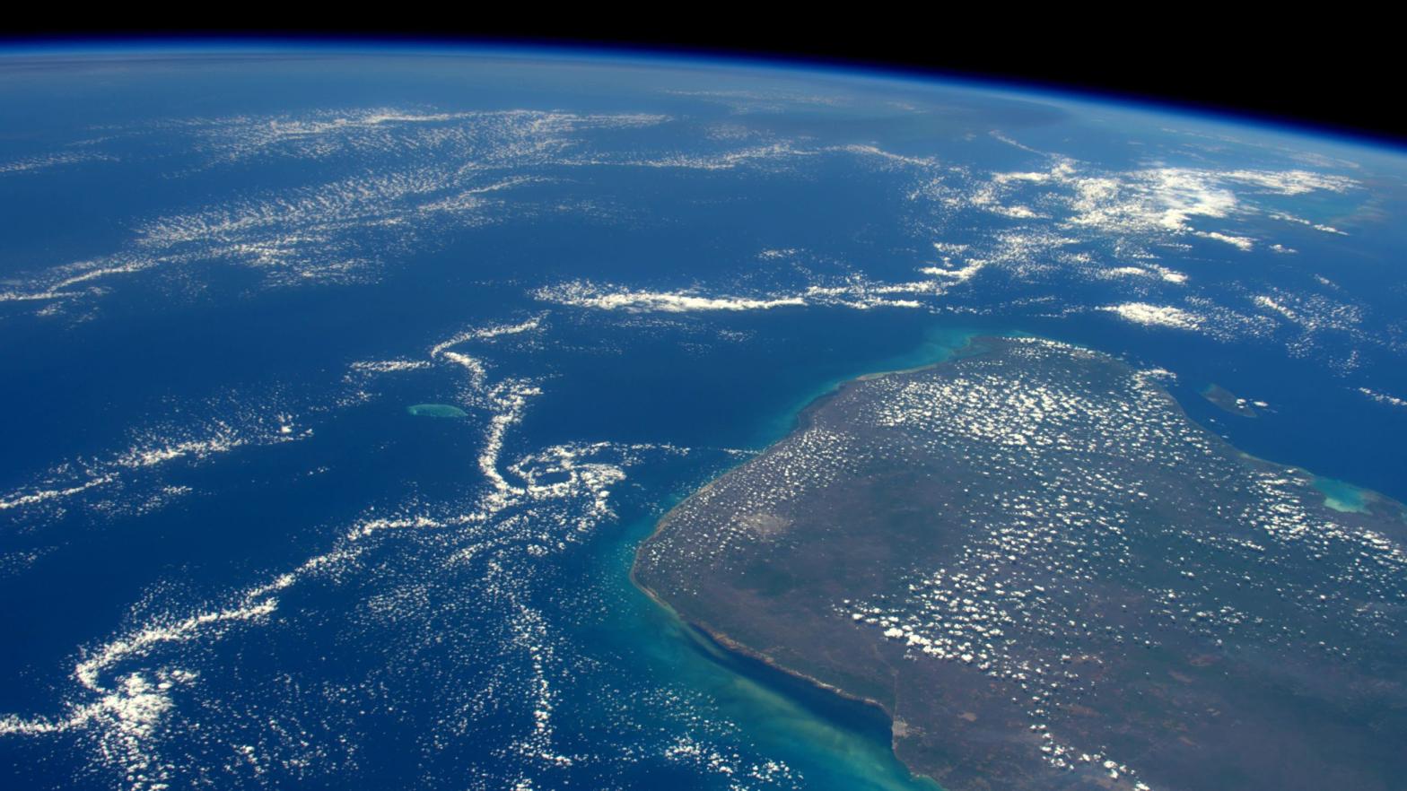 An asteroid struck the Yucatan Peninsula, seen here from the International Space Station, 66 million years ago, sparking a mass extinction event.  (Photo: Tim Peake/ESA/NASA)
