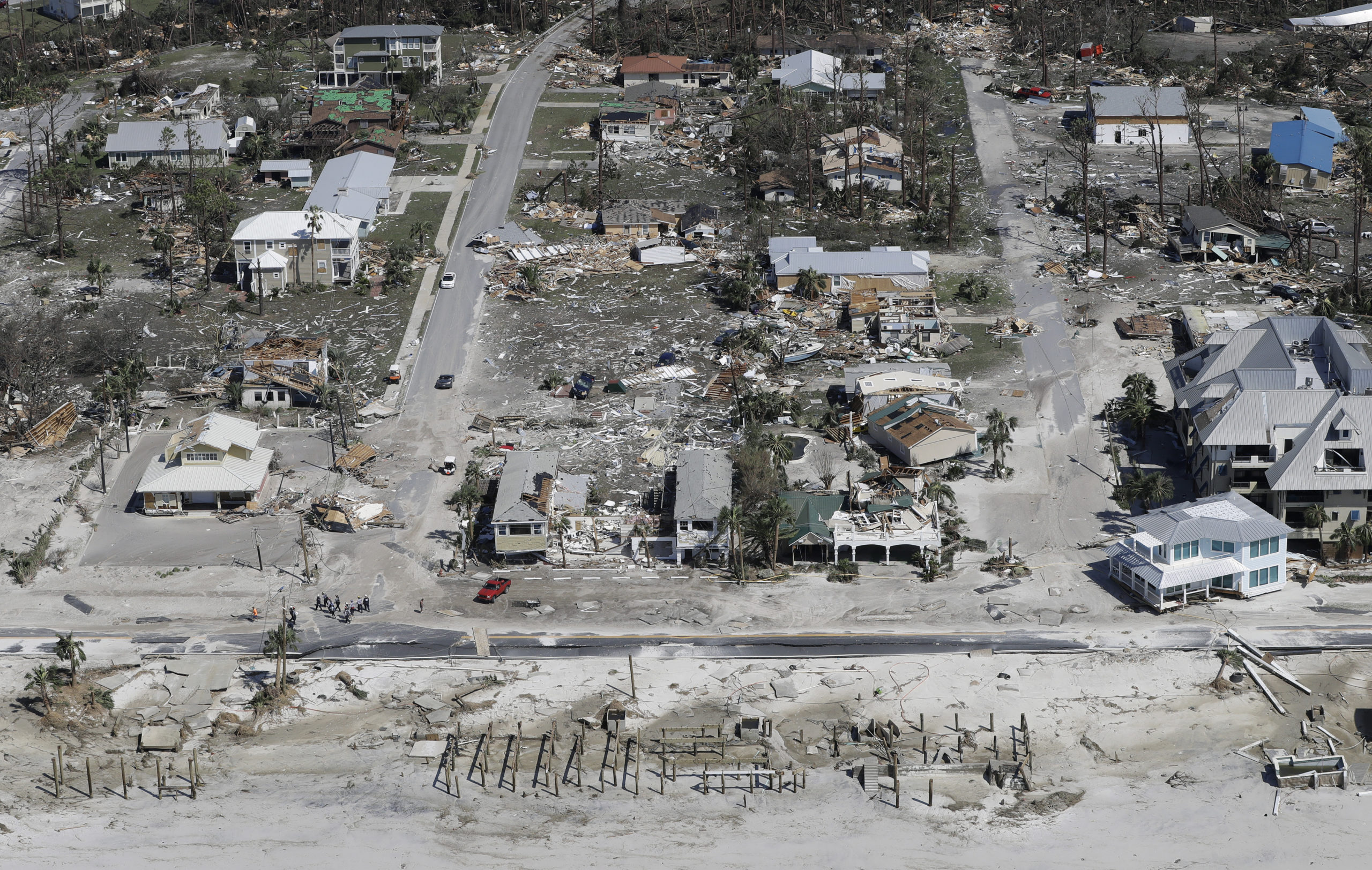 Homes destroyed by Hurricane Michael are shown in this aerial photo on Oct. 11, 2018, in Mexico Beach, Florida. The hurricane hit the panhandle area with Category 4 winds causing major damage. (Photo: Chris O’Meara-Pool, Getty Images)