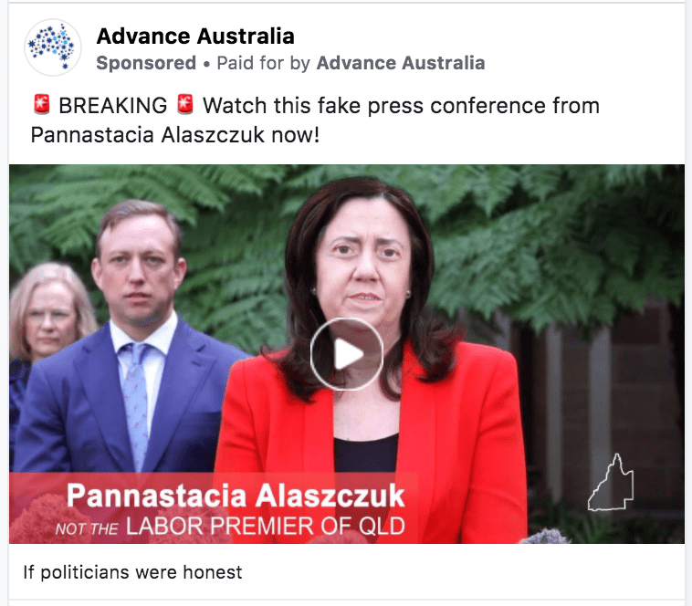 A deepfake political advertisement in Australia
