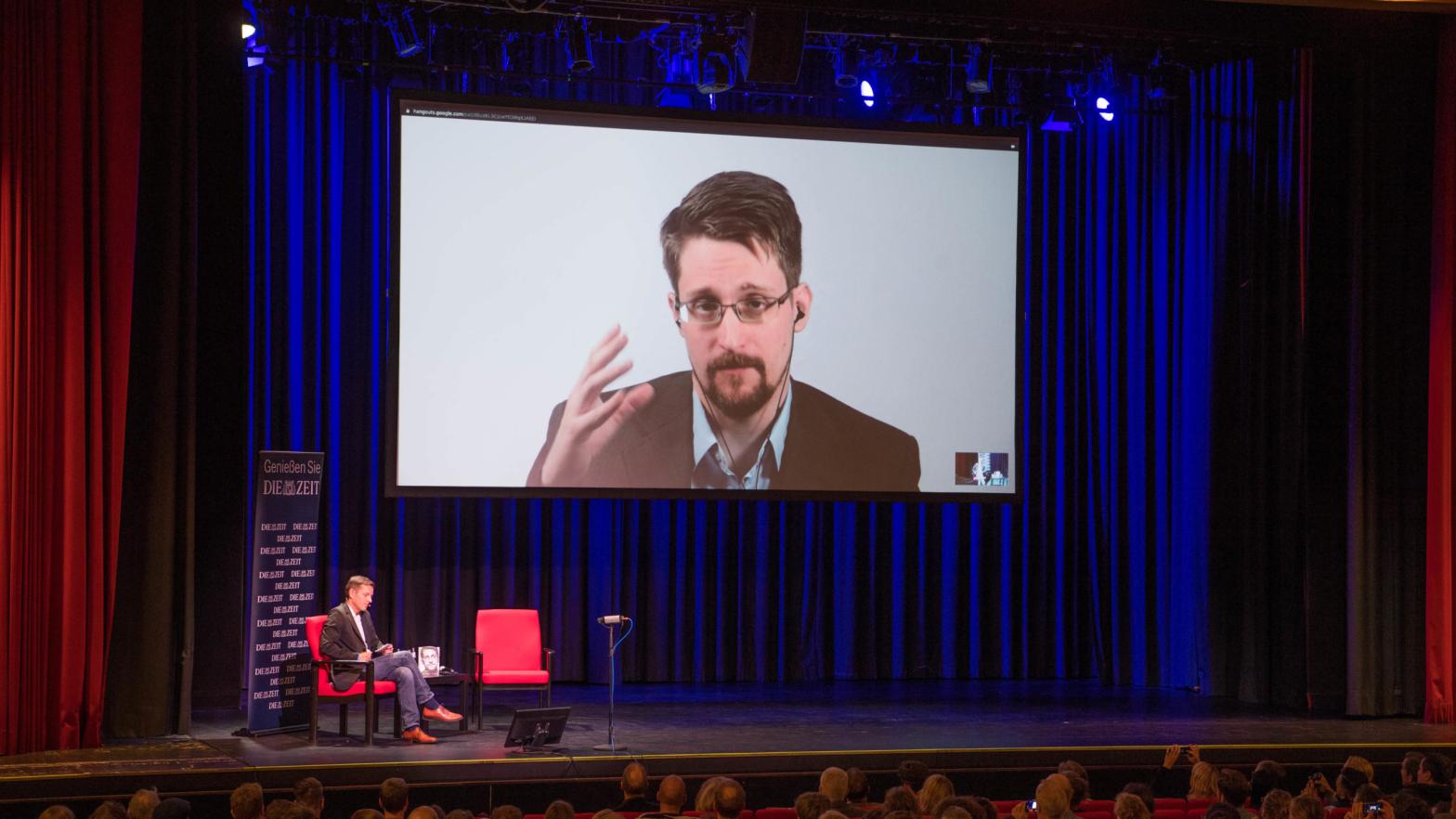 Edward Snowden promoting his book at a 2019 video conference in Berlin. (Photo: Jorg Carstensen/DPA/AFP, Getty Images)