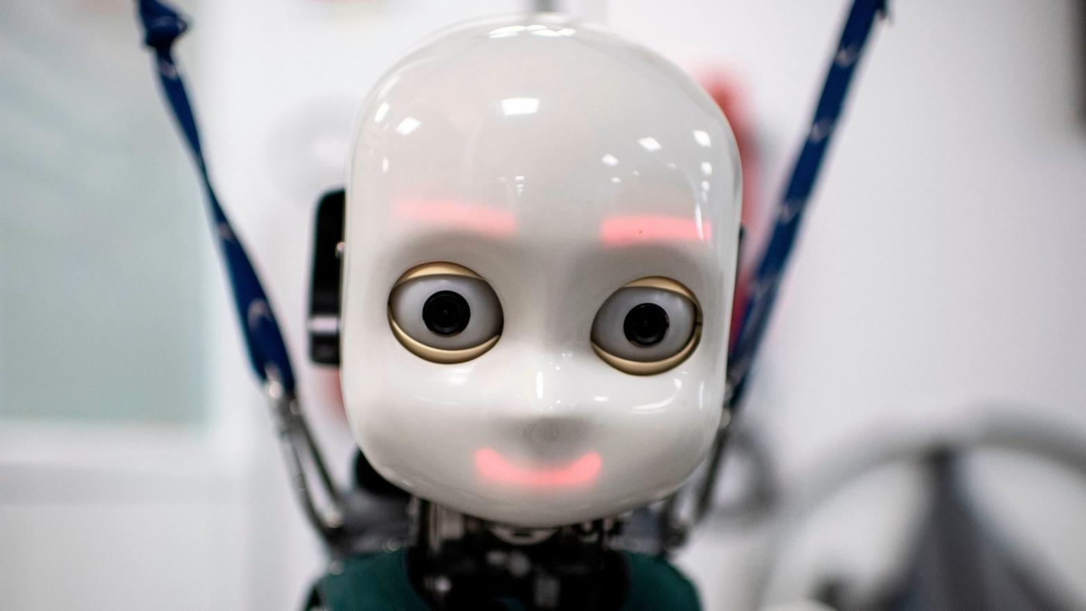 This is a robot, not a neural network. But unlike a neural network, it has a face. (Photo: MARCO BERTORELLO/AFP, Getty Images)