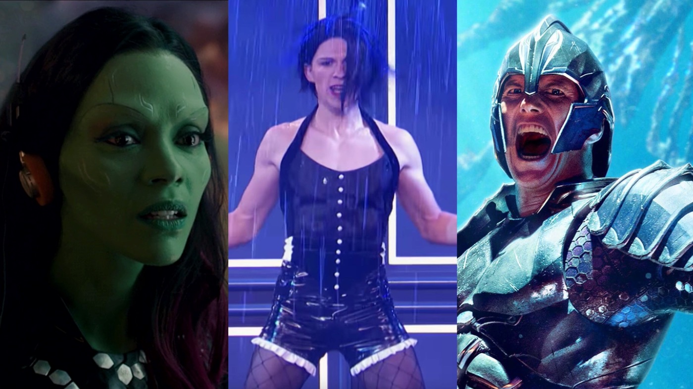 From left: Zoe Saldana in Guardians of the Galaxy, Tom Holland being the greatest human being alive, and Patrick Wilson in Aquaman.  (Image: Disney,Image: Comedy Central,Image: Warner Bros. )