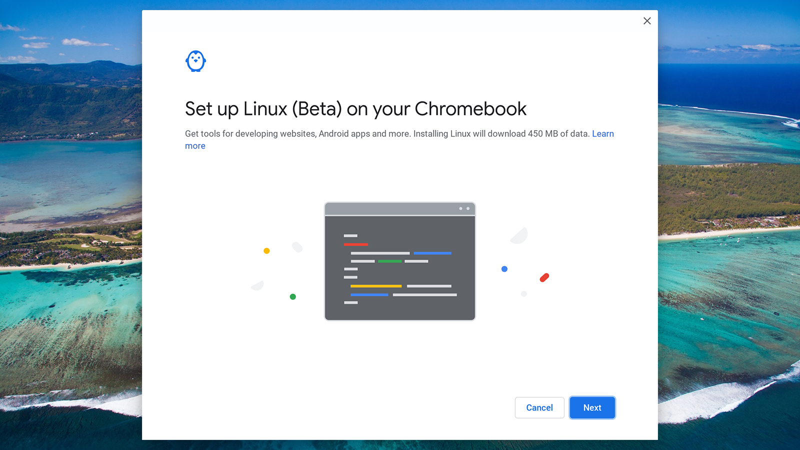Linux setup should only take a minute or two. (Screenshot: Chrome OS)