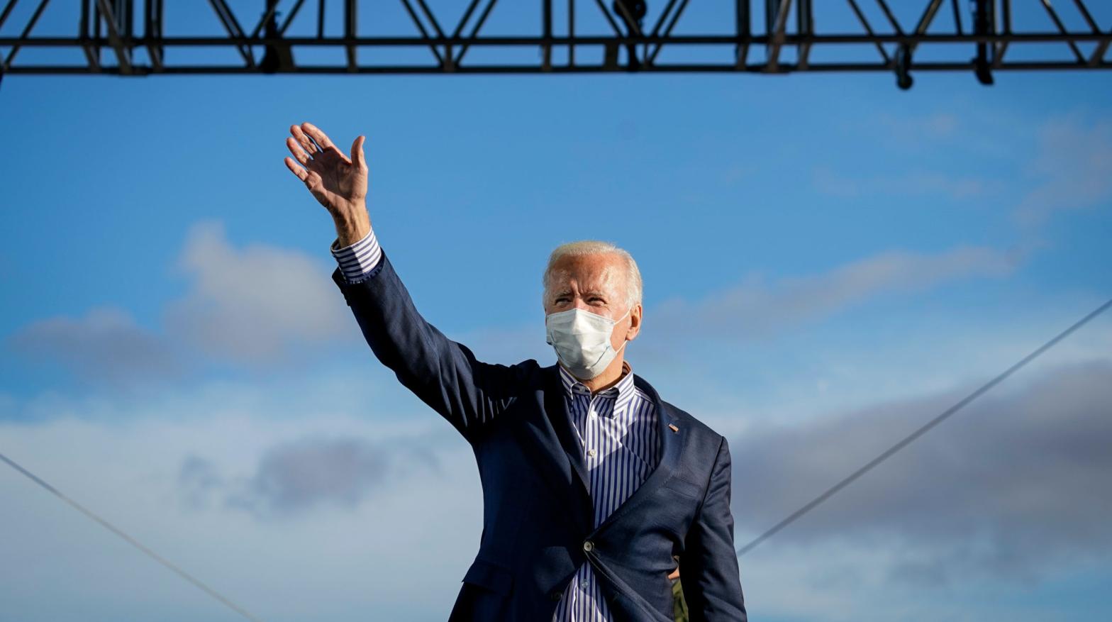 President-elect Joe Biden waves as he arrives onstage for a drive-in campaign rally at Dallas High School on October 24, 2020 in Dallas, Pennsylvania. (Photo: Drew Angerer, Getty Images)