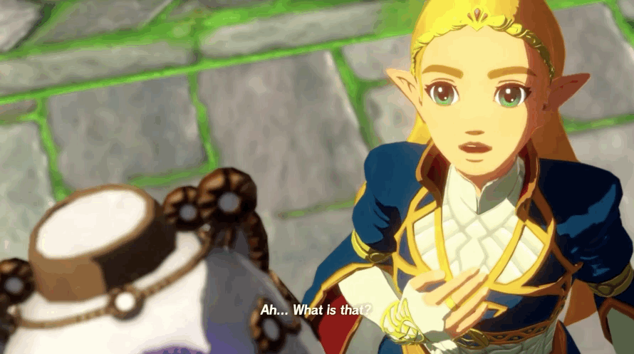 Zelda meeting the baby Guardian for the first time. (Gif: Nintendo)