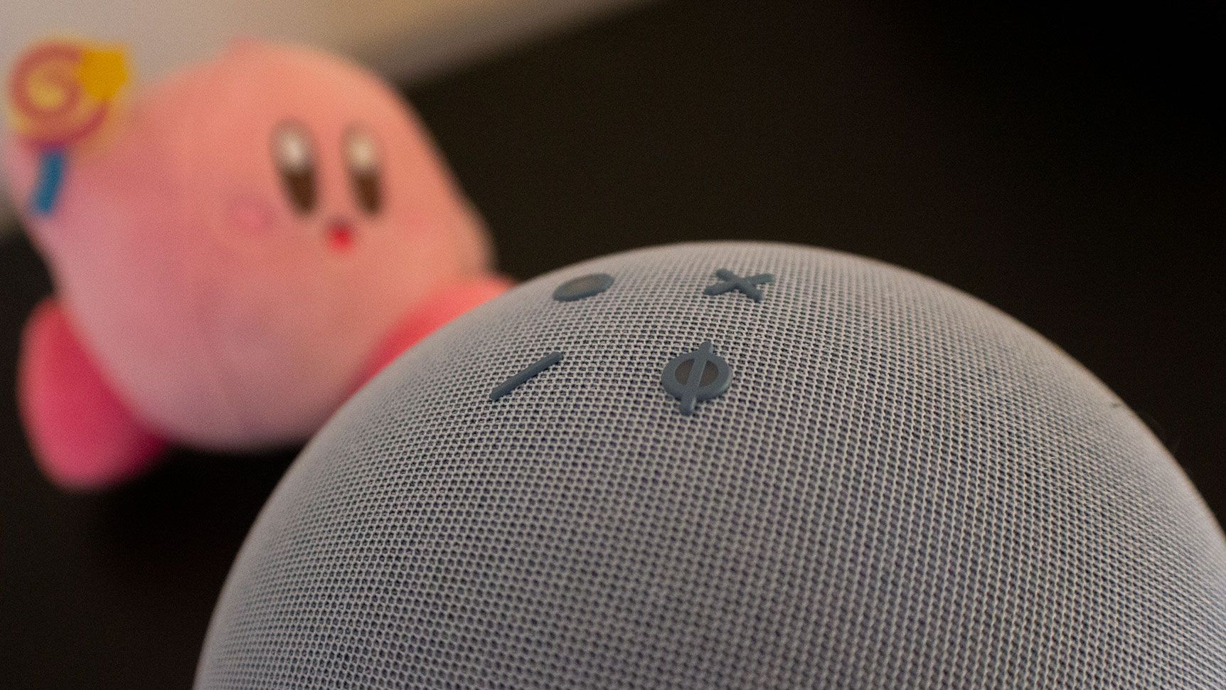 Kirby is also round. Up top you'll find the mute mic, Alexa, and volume controls. (Photo: Victoria Song/Gizmodo)