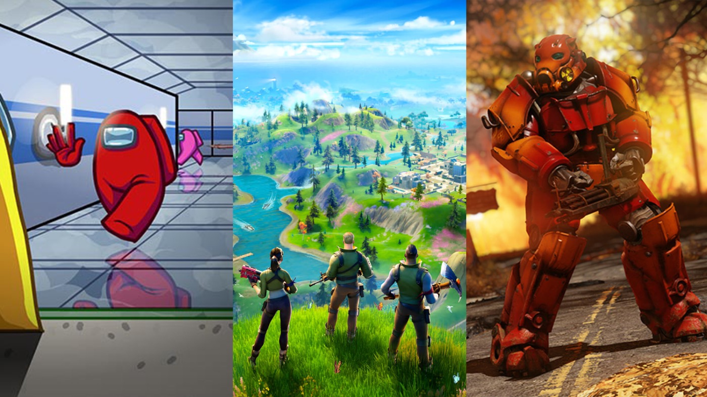 From left: Among Us, Fortnite, Fallout 76.  (Image: InnerSloth,Image: Epic Games,Image: Bethesda)