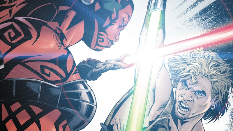 Darth Talon as she appeared in Legacy, battling an idea from the books that was not brought into Lucas' plans: Cade Skywalker, a distant descendant of Anakin and Luke. (Image: Jan Duursema, Dan Parsons, and Brad Anderson/Dark Horse Comics and Marvel Comics)