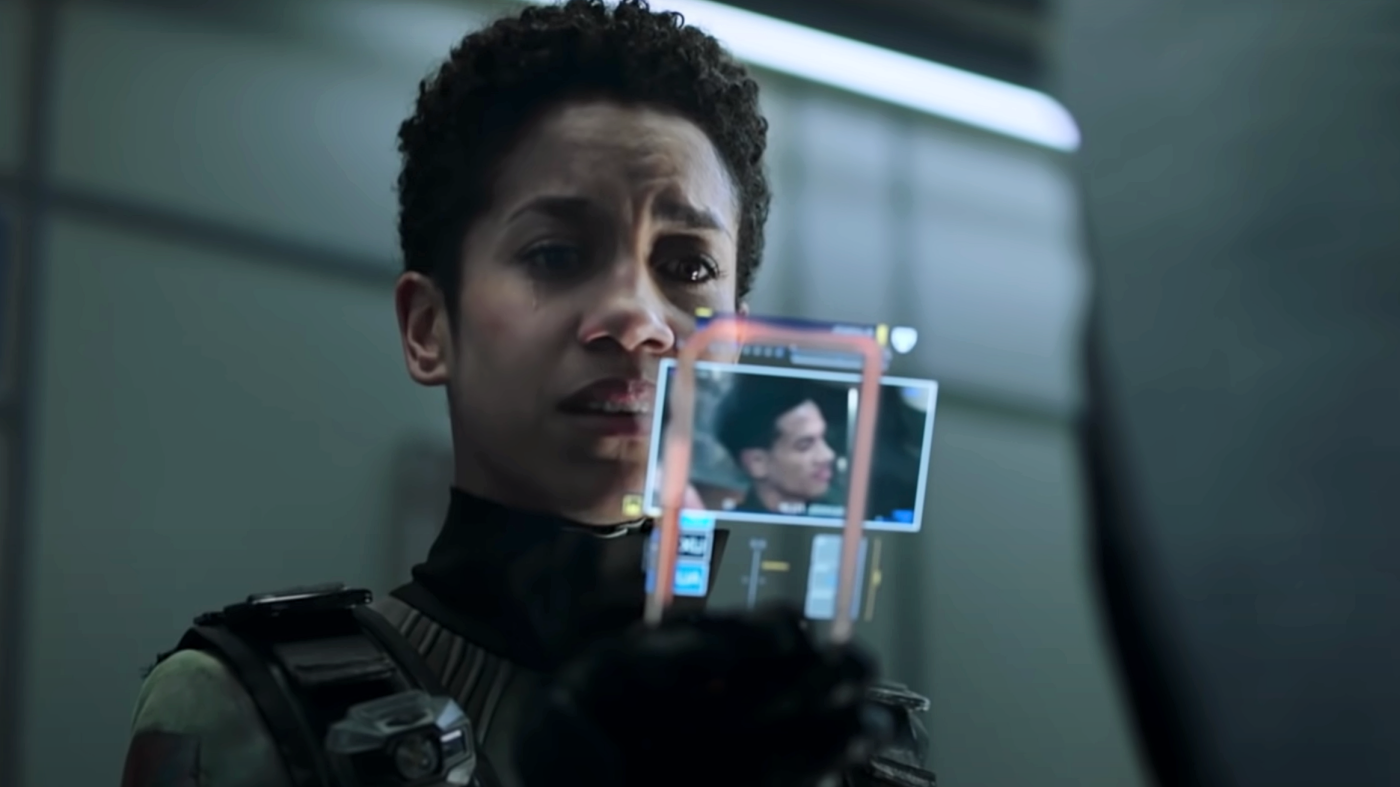 Naomi (Dominique Tipper) sees a picture of her son.  (Image: Amazon Studios)
