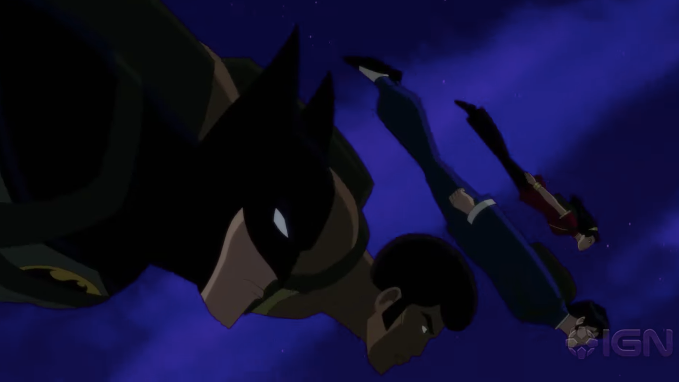 Batman, Ben Turner, Richard Dragon, and Shiva diving into the fray. (Screenshot: Warner Bros. va IGN)