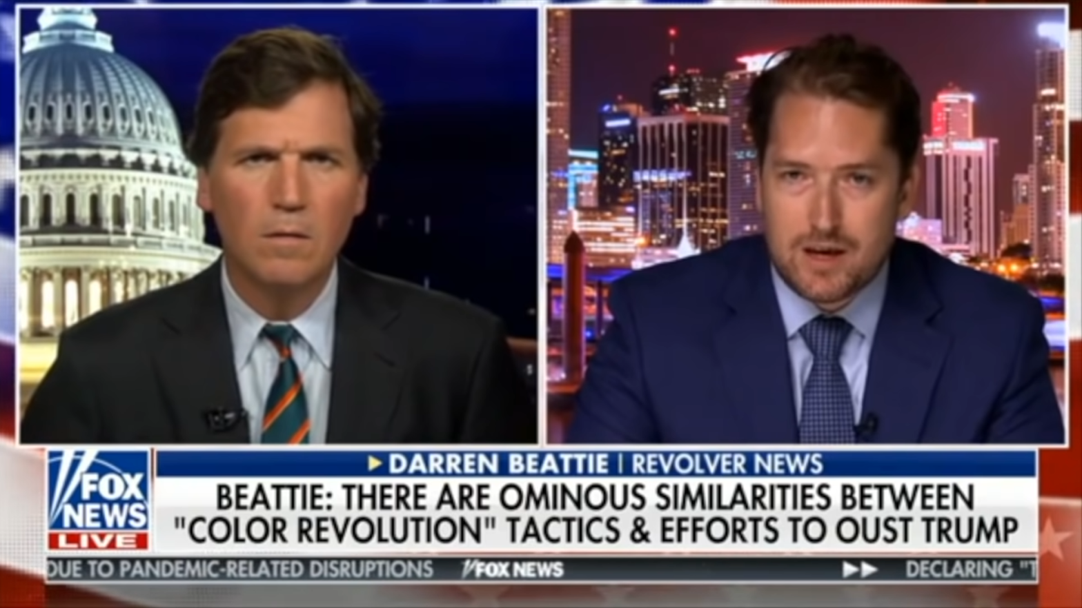 Darren Beattie, right, on a recent episode of Tucker Carlson's Fox News show. (Screenshot: Fox News, Other)