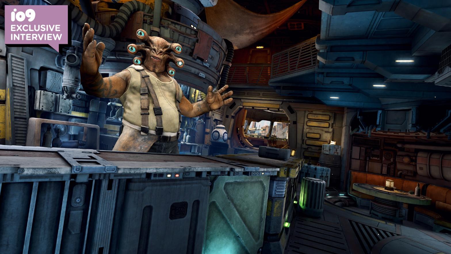 You'll get real friendly with Seezelslak (voiced by Bobby Moynihan) in Tales from the Galaxy's Edge. (Image: ILMxLAB)