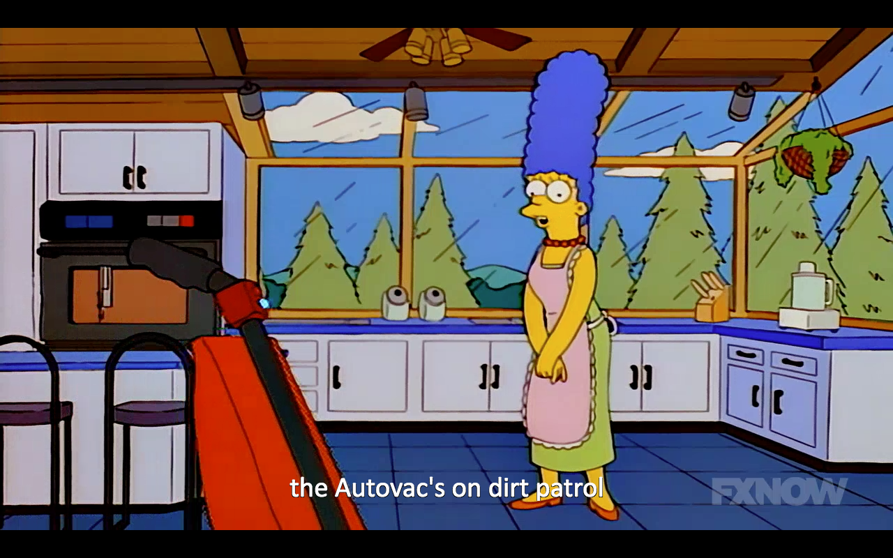 A screenshot from the Simpsons of a automatic vacuum cleaner that wouldn't work if Amazon was down
