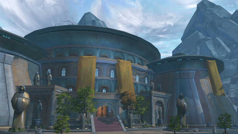 Tython's Jedi Temple, a returned academy built tens of thousands of years after the Order's true origin on the planet. (Screenshot: Bioware/EA)