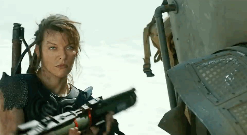 Milla Jovovich finds the solution to every problem: Blowing it up. (Gif: Sony Pictures)