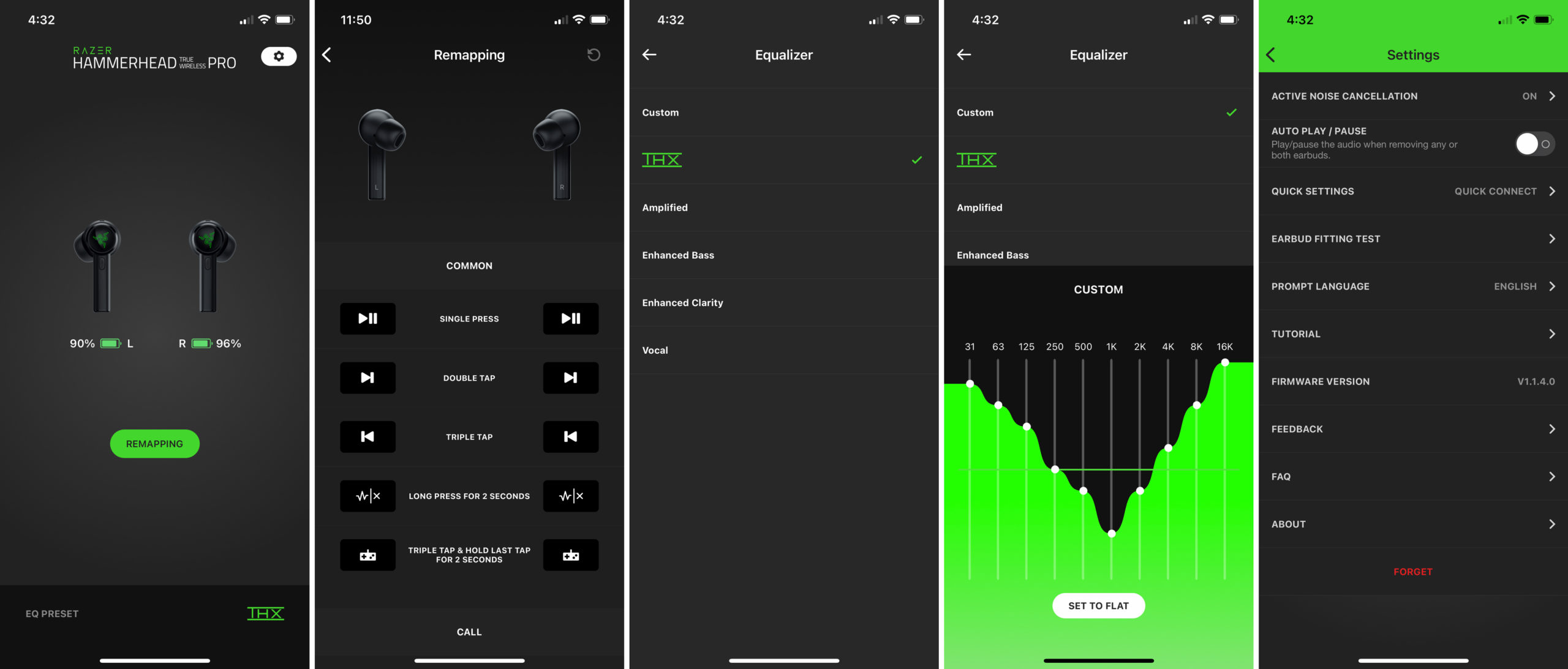 The Hammerhead True Wireless Pro's accompanying iOS/Android app is very good allowing tap shortcuts to be remapped and even custom EQ presets to be created. (Screenshot: Andrew Liszewski / Gizmodo)