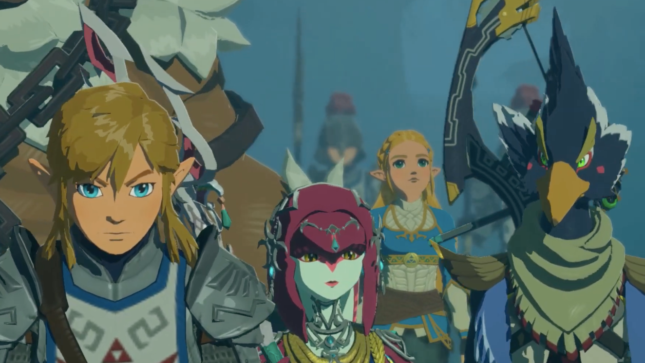 Daruk, Link, Mipha, Zelda, and Rivali journeying through the Korok forest. (Screenshot: Koei Tecmo/Nintendo)