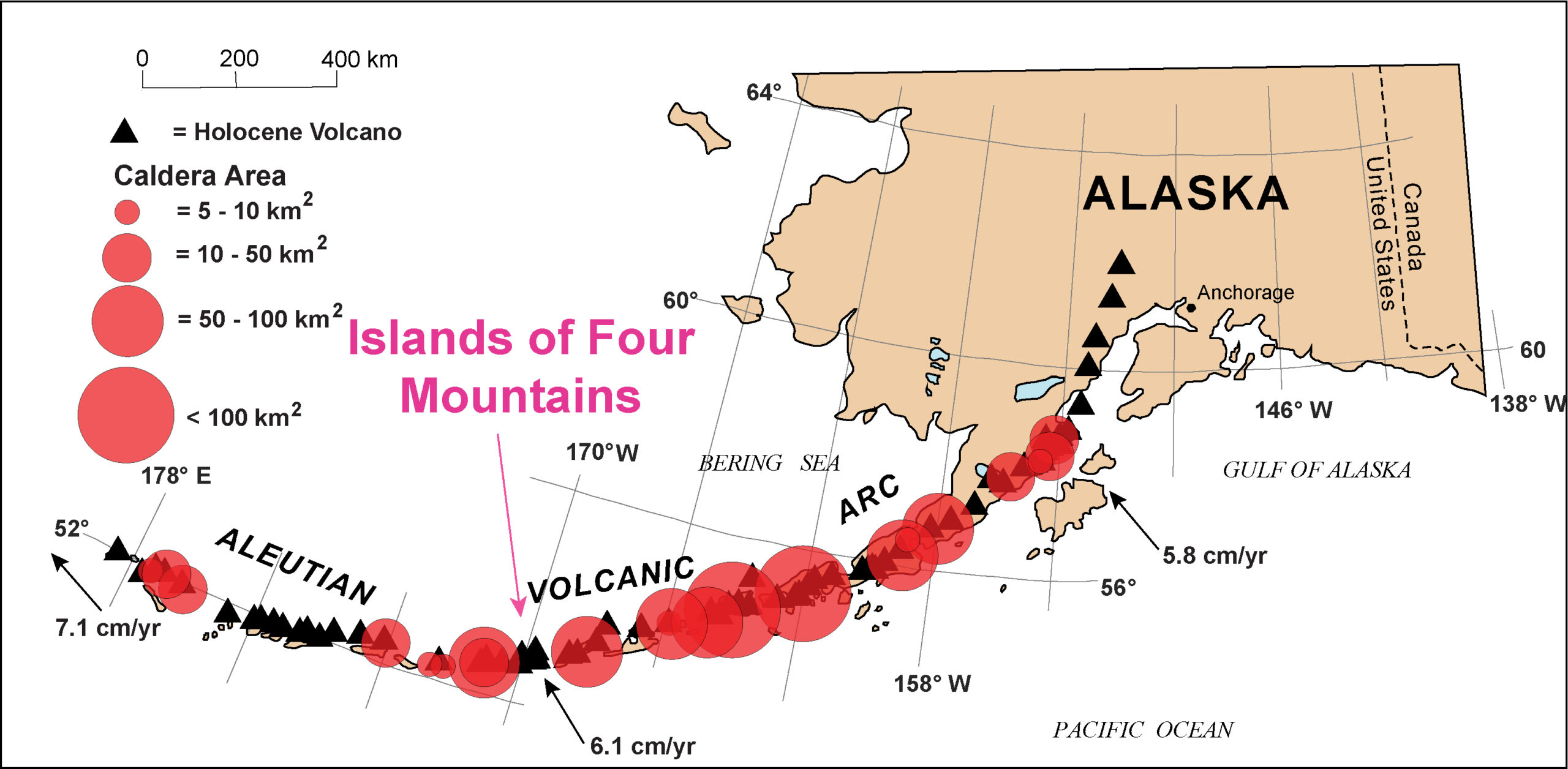 Known calderas in the Aleutians.  (Image: John Power/USGS)
