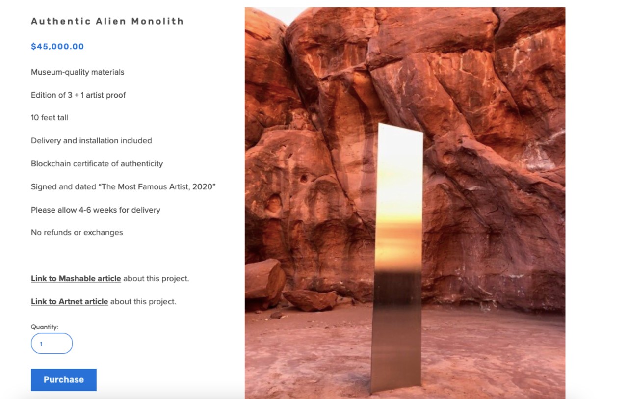 Monoliths for sale by The Most Famous Artist