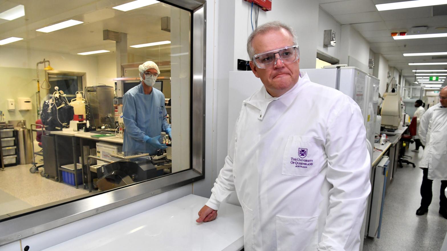 Australian Prime Minister Scott Morrison during a tour of the University of Queensland Vaccine Lab on October 12, 2020 in Brisbane, Australia. (Photo: Darren England, Getty Images)