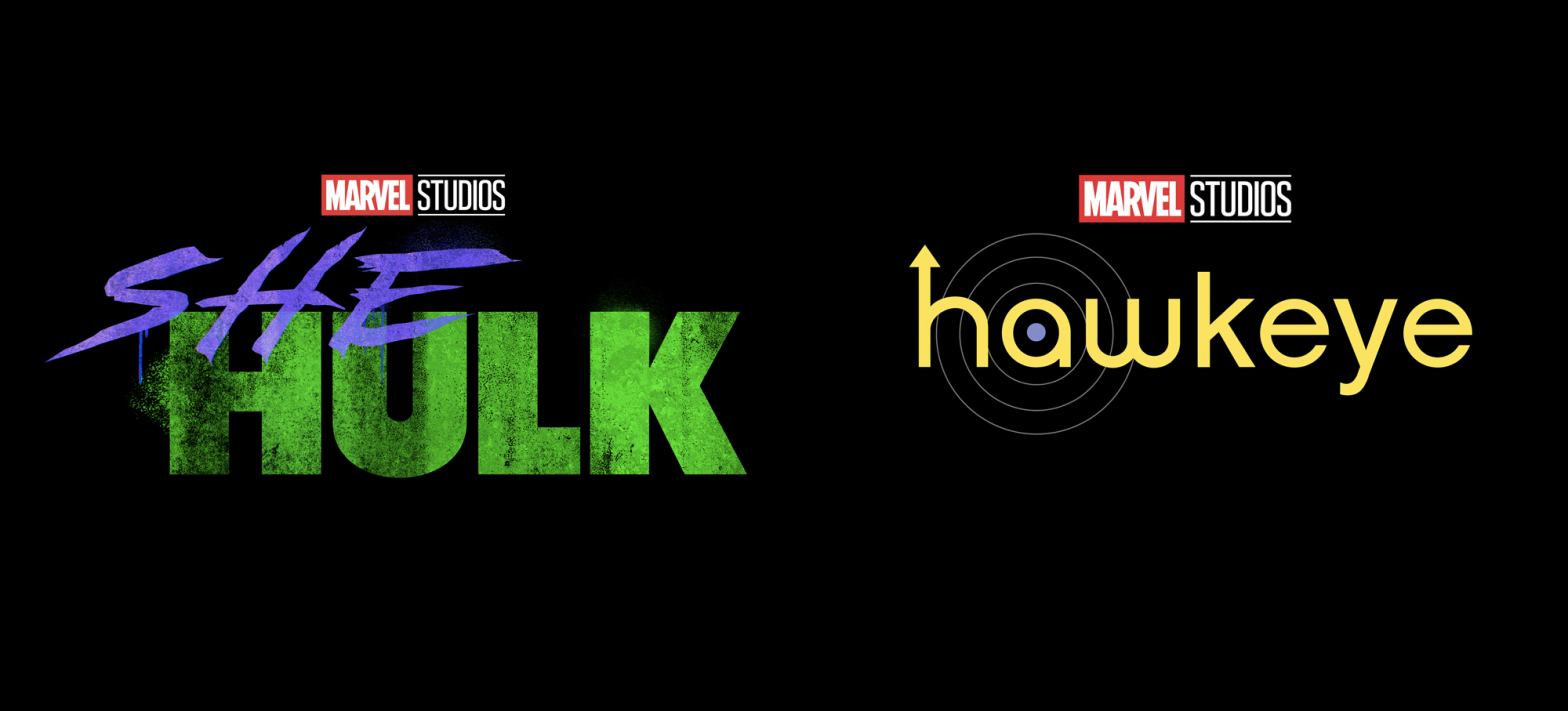 The She-Hulk and Hawkeye series logos. (Image: Disney)