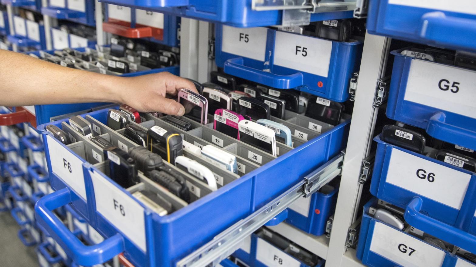 Drawers of cell phones stored at Israeli firm Cellebrite's research lab in Petah Tikva in 2016. (Photo: Jack Guez/AFP, Getty Images)