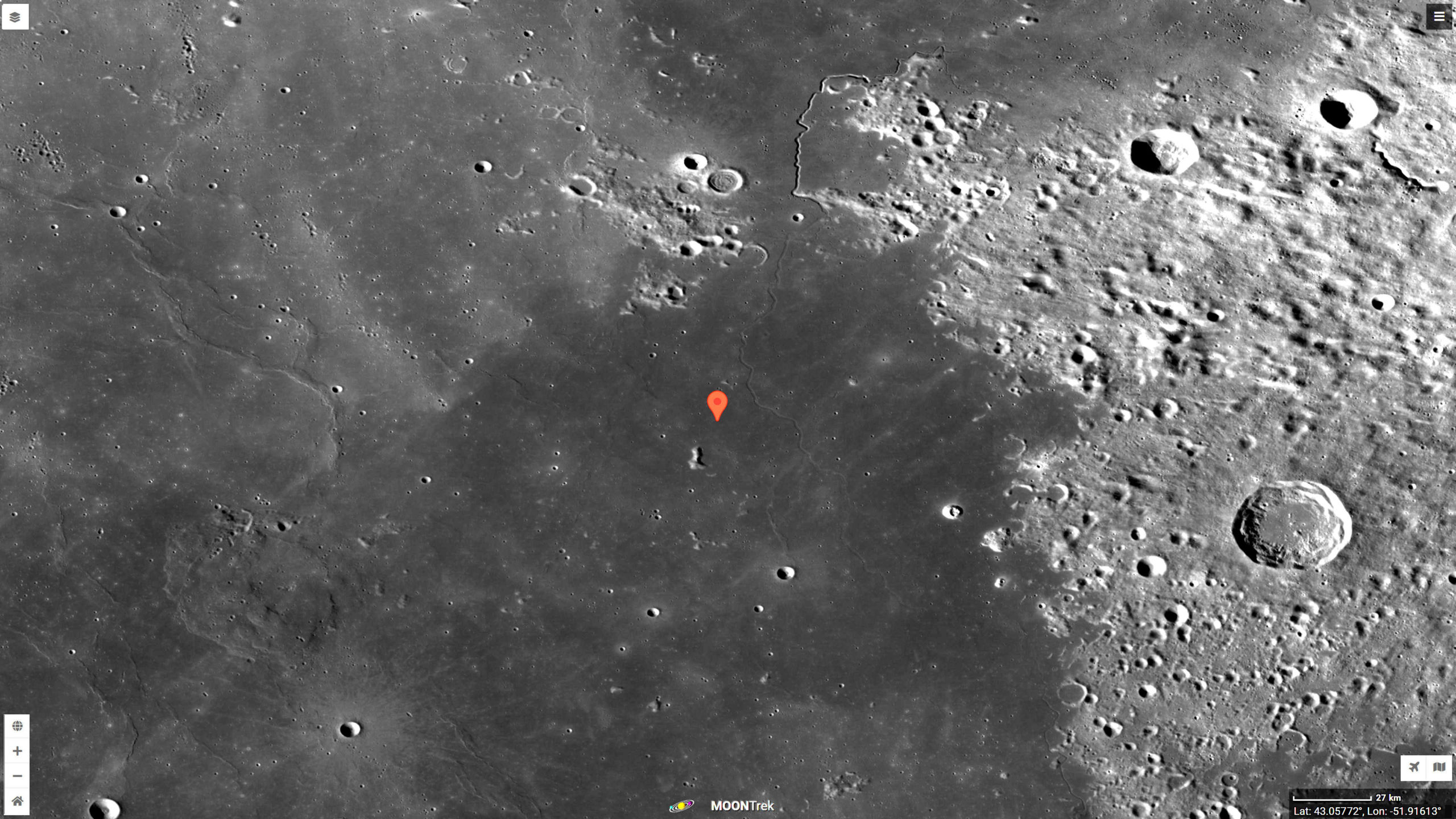 The presumed landing site of the Chang'e 5 mission at Mons Rümker.  (Image: SERVI/NASA)