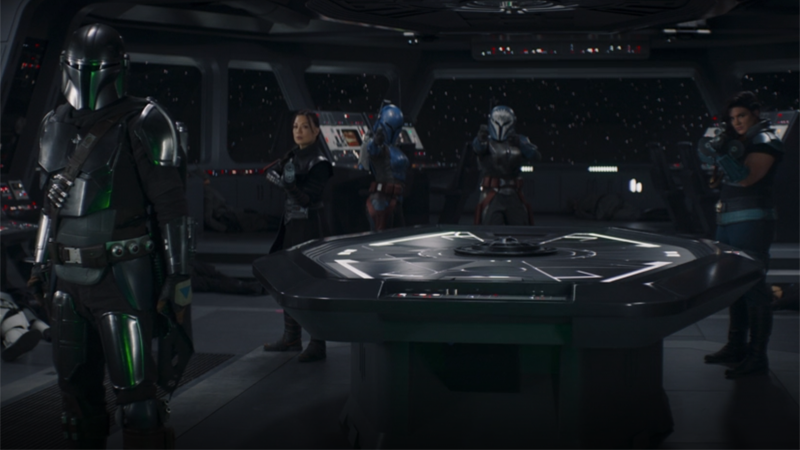Din and his friends look upon the face of a legend. (Screenshot: Lucasfilm)