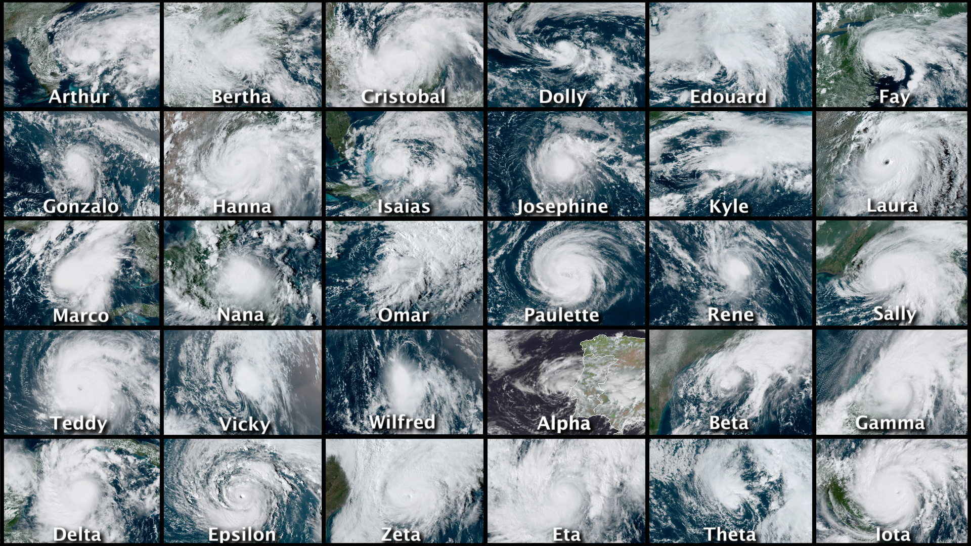 All the hurricanes and tropical storms that formed in 2020. (Image: NOAA/CIRA)
