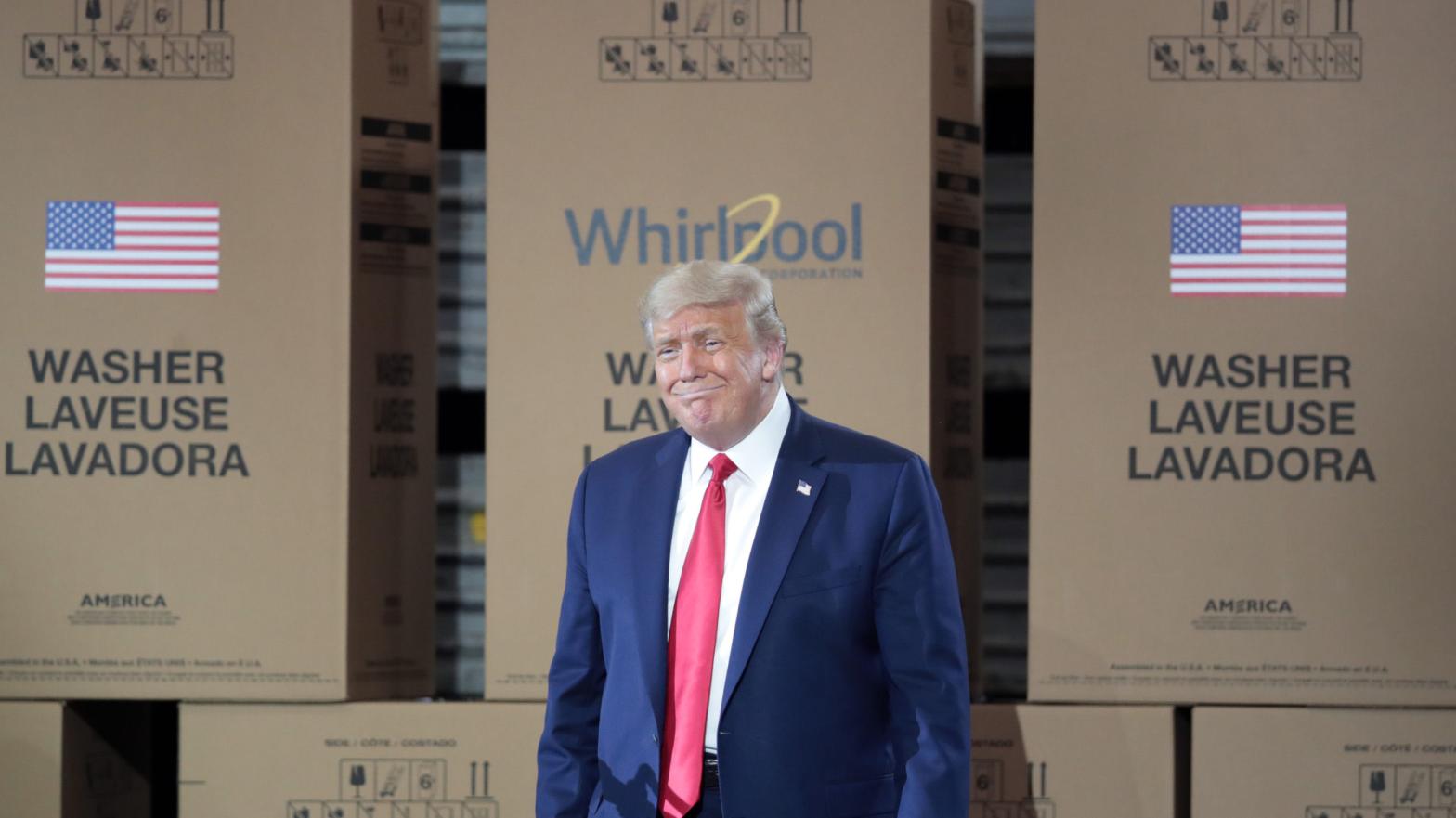 President Donald Trump in front of washing machines at Whirlpool facility in Clyde, Ohio. (Photo: Scott Olson, Getty Images)