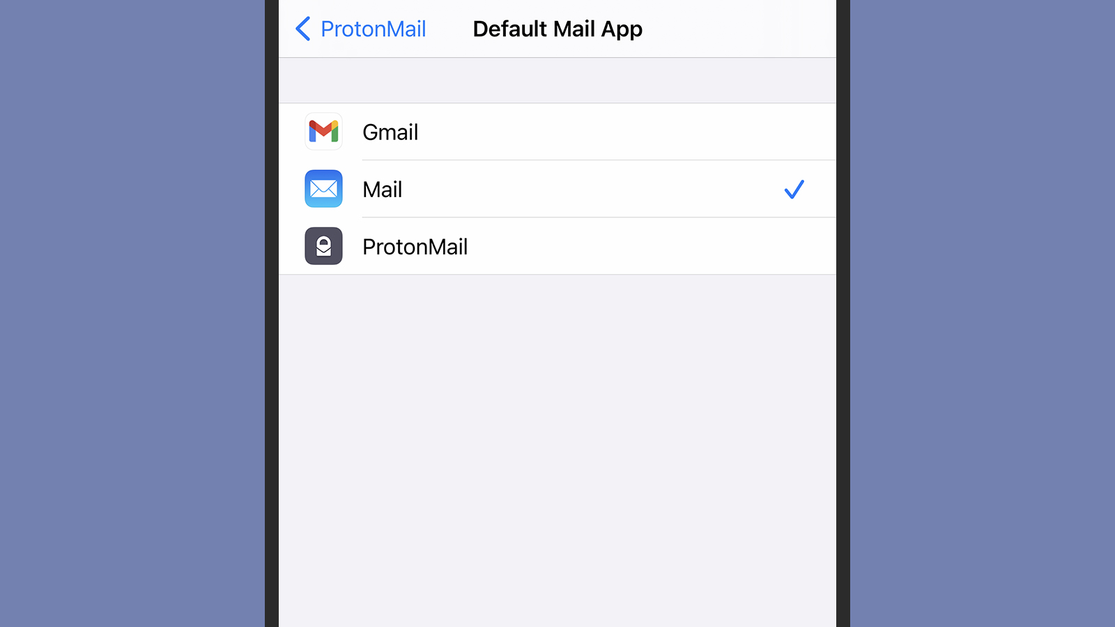 iOS 14 lets you set your default email client. (Screenshot: iOS)