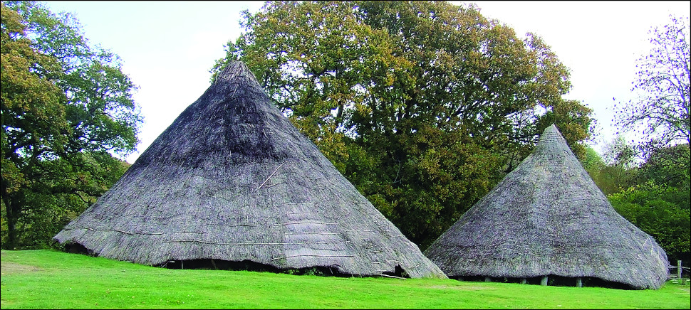The two replica roundhouses at Castell Henllys. (Image: H. Mytum et al., 2021/Antiquity)