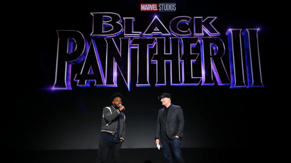 Director Ryan Cooler and Marvel Studios president Kevin Feige talk Black Panther 2 in 2019. (Photo: Jesse Grant/Getty Images for Disney, Getty Images)