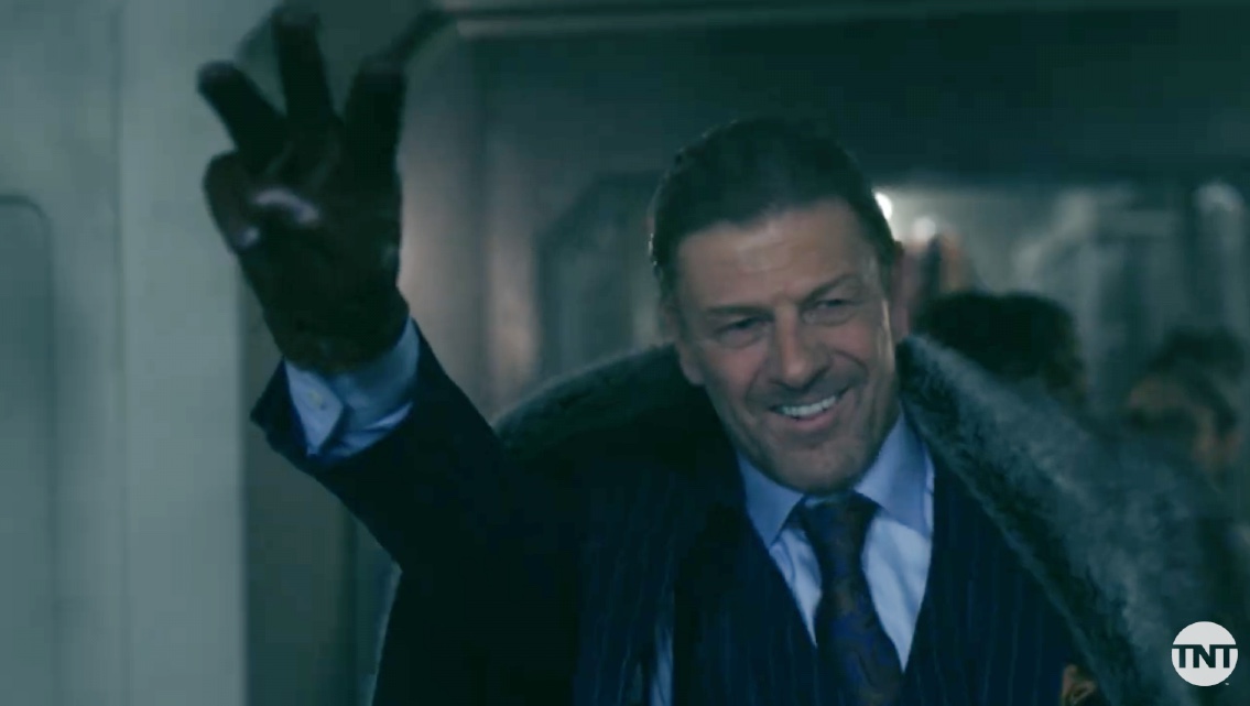Sean Bean, a one-time Bond villain, giving off some of those same vibes here. (Screenshot: TNT)