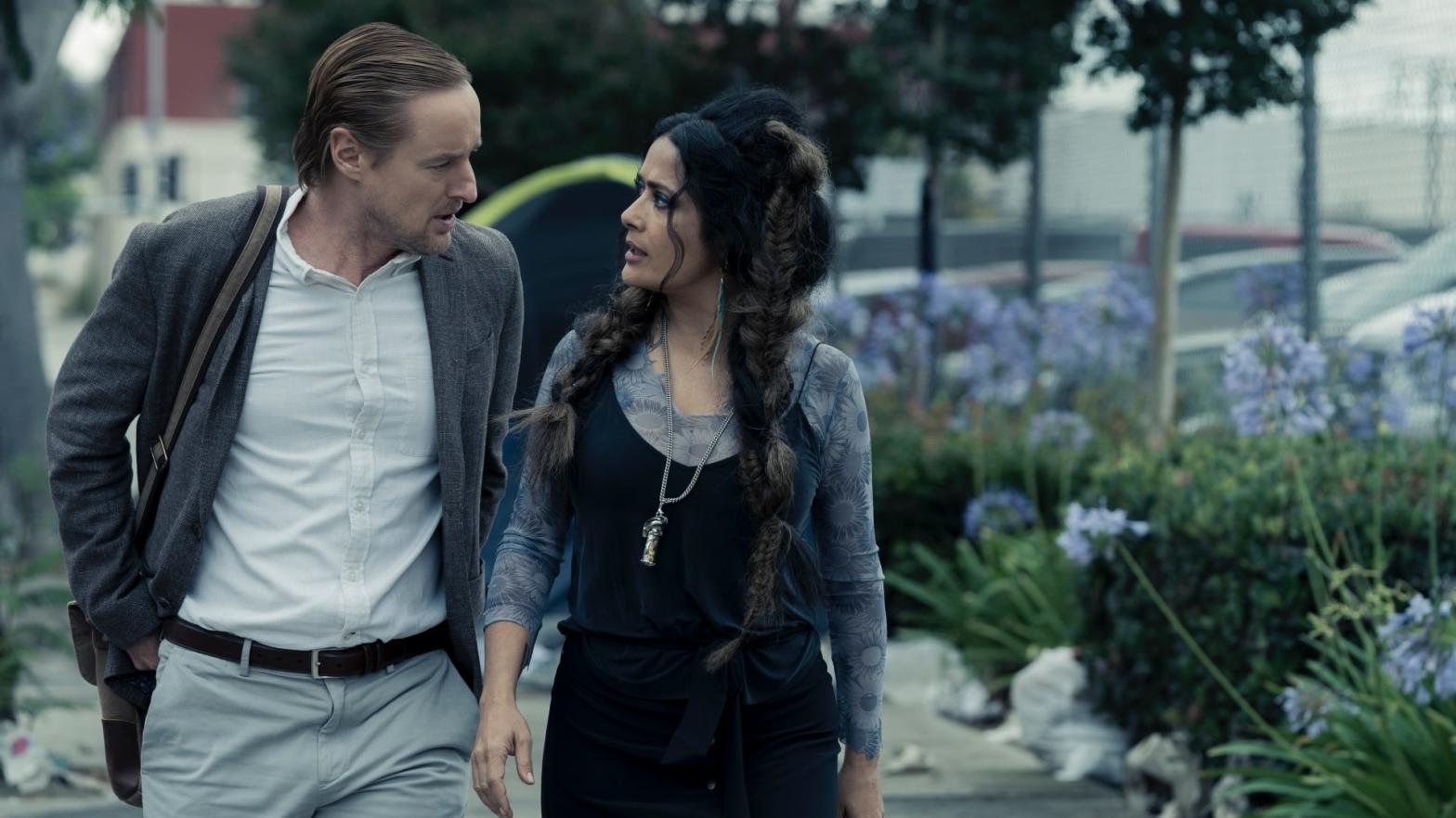 What's real (and what isn't) becomes increasingly unclear in Bliss, starring Owen Wilson and Salma Hayek. (Photo: Amazon)