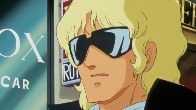 Cha — sorry, QUATTRO — goes out in search of a good burger, as all good mech pilots do. (Screenshot: Sunrise)