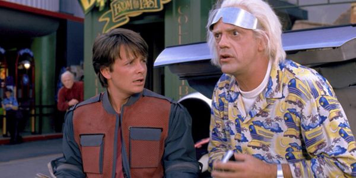 Christopher Lloyd (again) as Doc Brown (with Michael J. Fox as Marty). (Image: Universal)