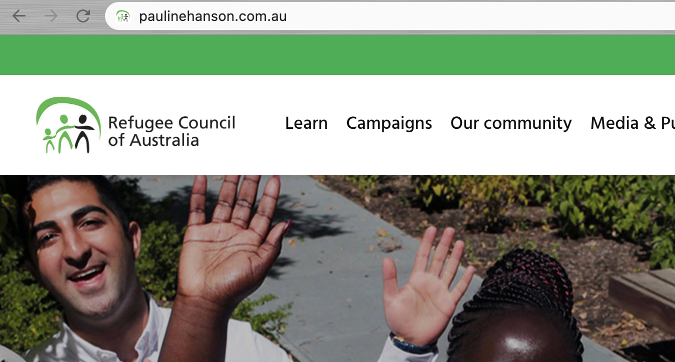 Paulinehanson.com.au now redirects to the Refugee Council of Australia