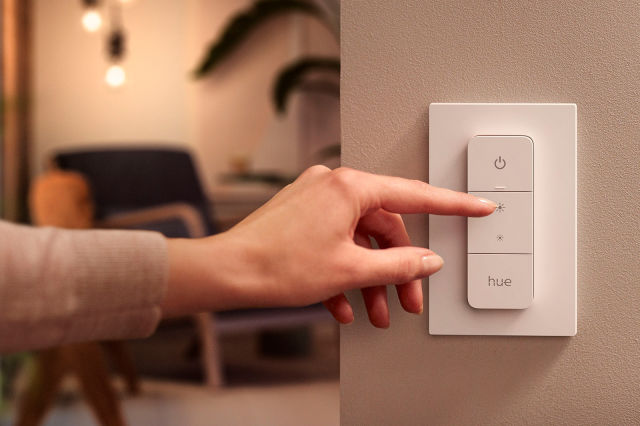 The main update to the new Hue Dimmer Switch is the programmable Hue button on the bottom.  (Image: Hue)