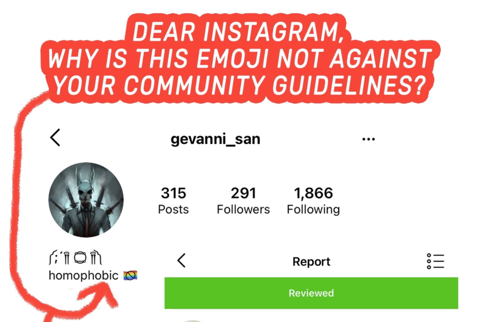 an example of the no lgbt flag emoji being used to abuse people online