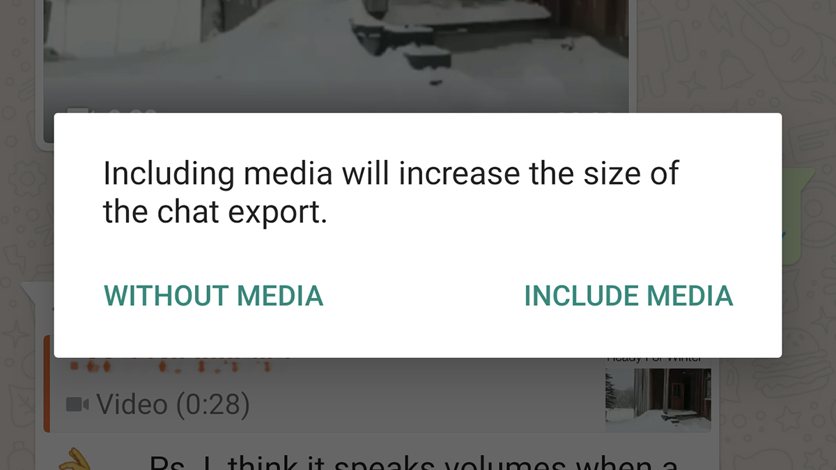 WhatsApp can include photos and videos when exporting. (Screenshot: WhatsApp)