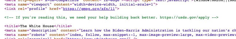 white house website hidden message source code